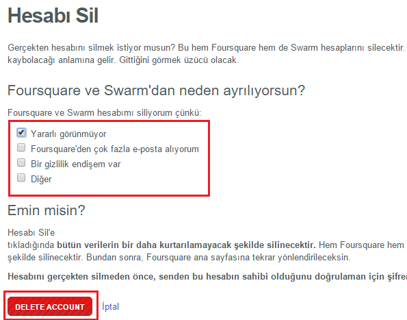 Swarm ve FourSquare Hesabı Nasıl Silinir? Swarm ve FourSquare Hesabı Nasıl Silinir?